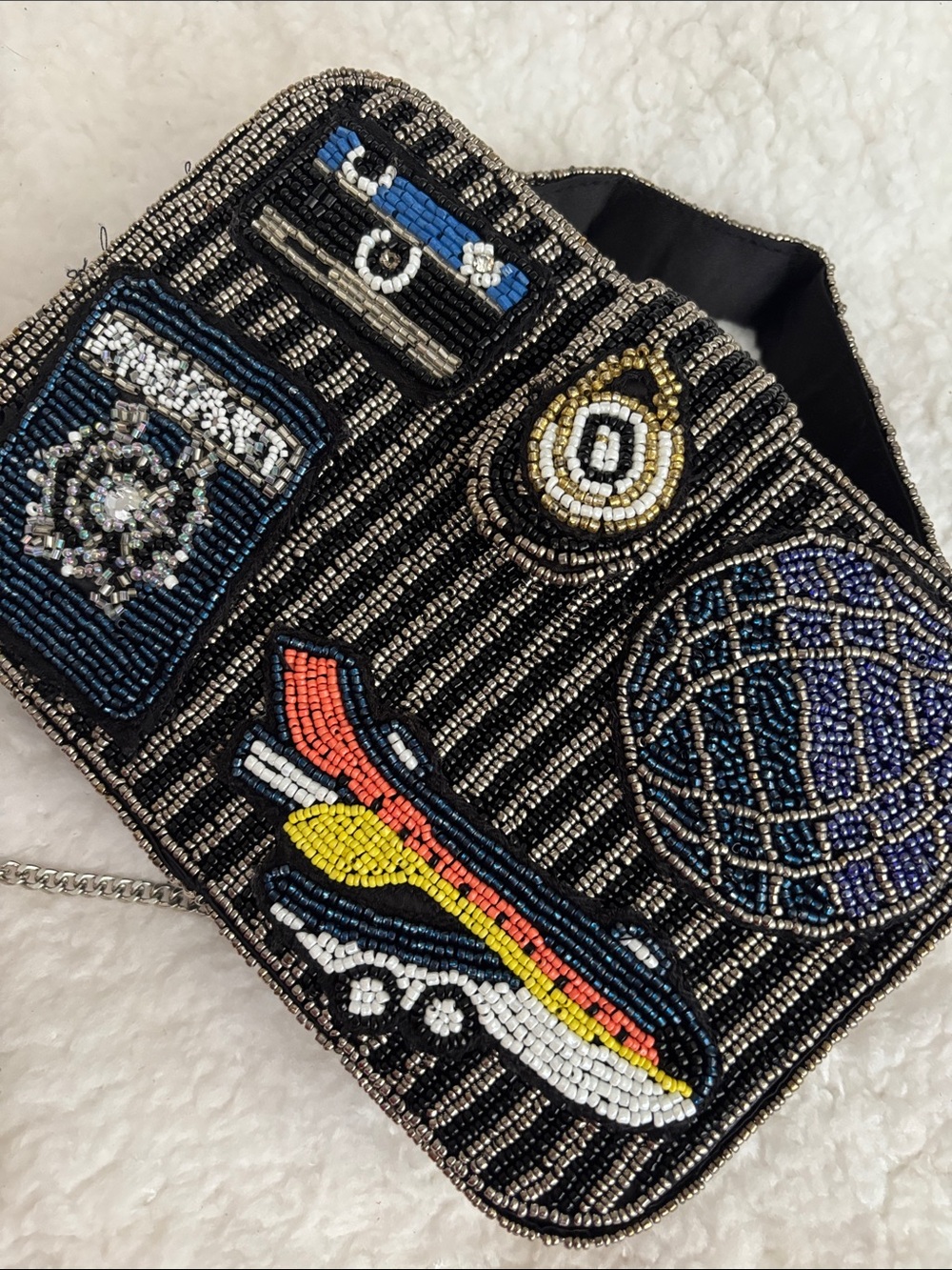 Beaded Travel Motif Crossbody Bag - Black Multi - Picture 8 of 10